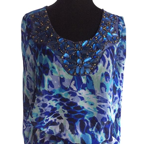 Cache Blue Elaborate Embellished Peasant Boho Top + Belt Sheer Illusion $138 NWT - Picture 3 of 4